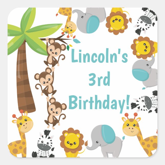Personalized Cute Safari Animal Birthday Stickers (Front)