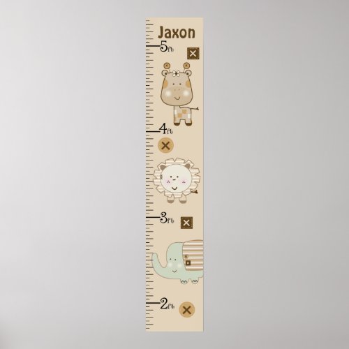 Personalized Cute Safari Animals Growth Chart