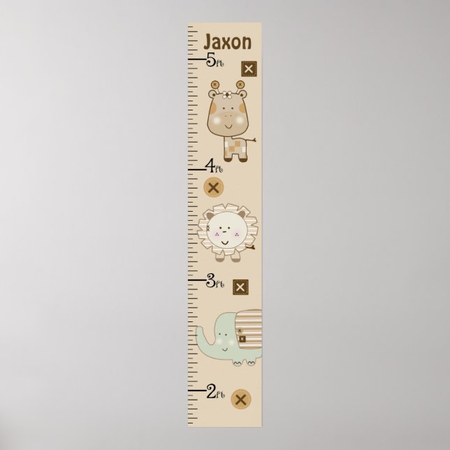 Personalized Cute Safari Animals Growth Chart (Front)