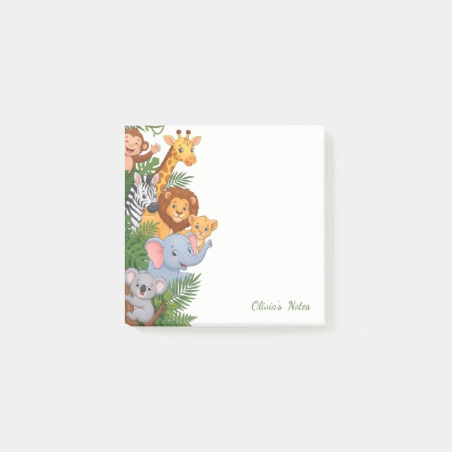 Personalized Cute Safari Animals Post-it Notes (Front)