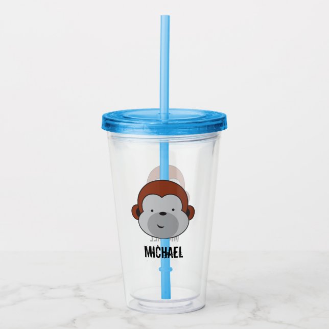 Personalized Cute Safari Monkey birthday Acrylic Tumbler (Front)