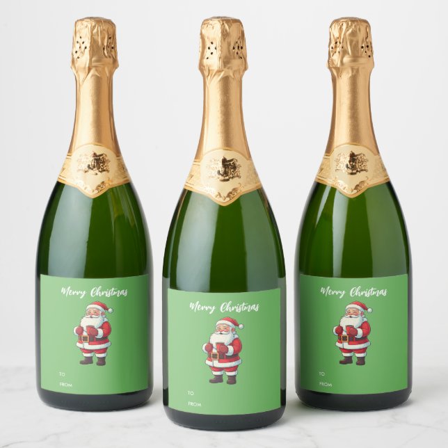 Personalized Cute Santa Claus Merry Christmas  Sparkling Wine Label (Bottles)