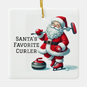 Personalized Cute Santa Curling Ceramic Ornament