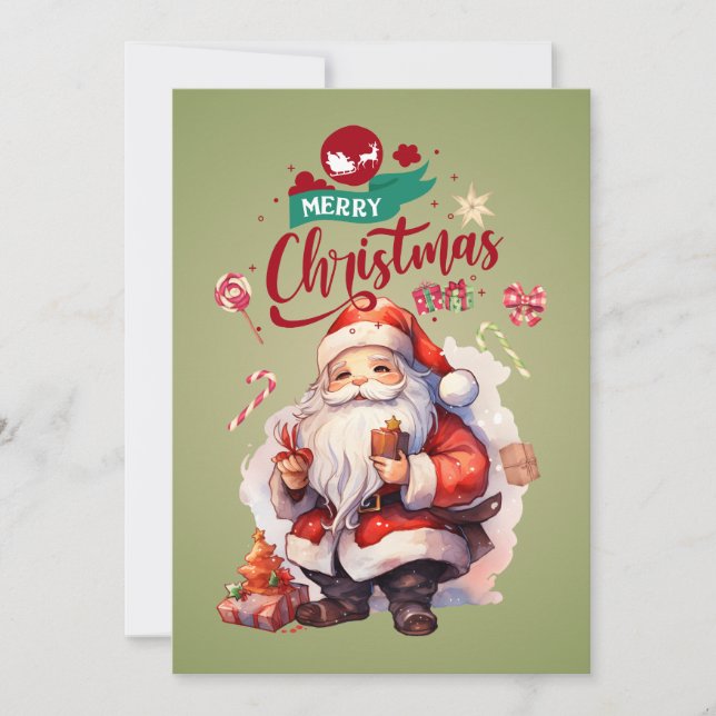 Personalized Cute Santa Flat Holiday Card (Front)