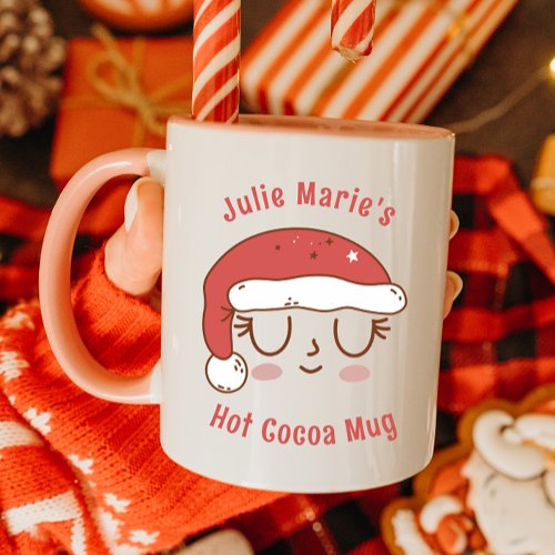Personalized Cute Santa Hat Hot Cocoa Mug for Kids