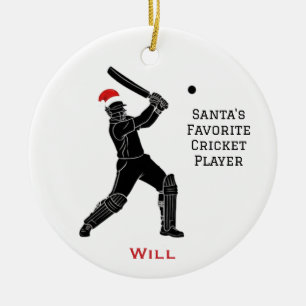 Personalized Cute Santa Playing Cricket Ceramic Ornament
