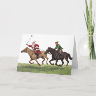 Personalized Cute Santa Playing Horse Polo Card
