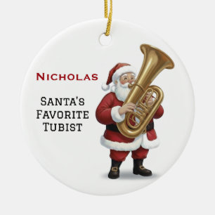 Personalized Cute Santa Playing Tuba Ceramic Ornament
