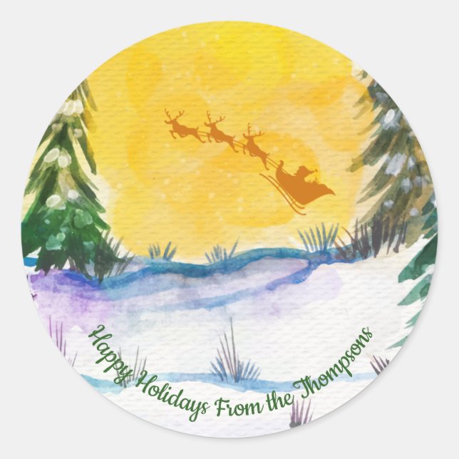 Personalized Cute Santa Reindeer Nature   Classic Round Sticker (Front)