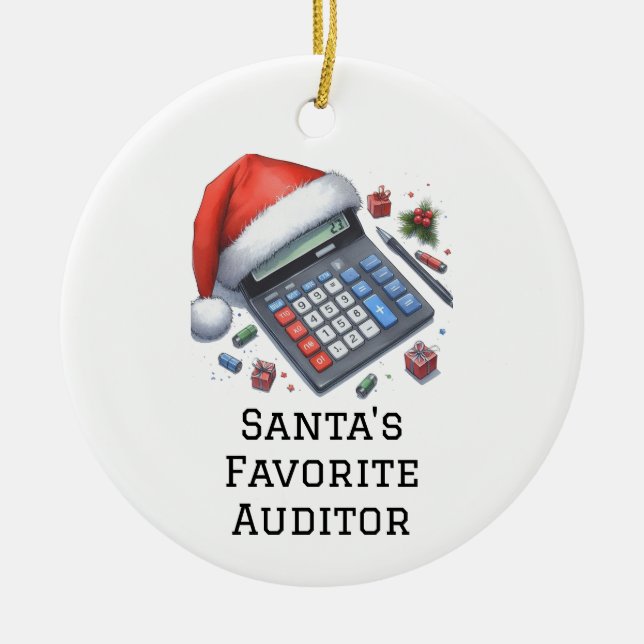 Personalized Cute Santa's Favorite Auditor Ceramic Ornament (Front)