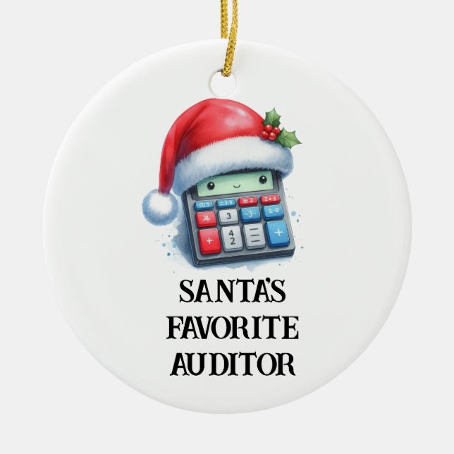 Personalized Cute Santa's Favorite Auditor Ceramic Ornament (Front)
