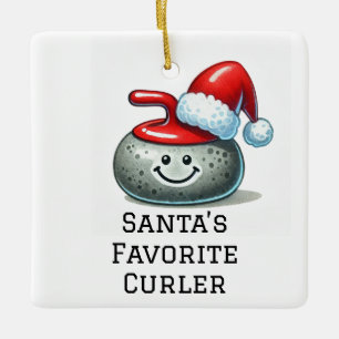 Personalized Cute Santa's Favorite Curler Ceramic Ornament