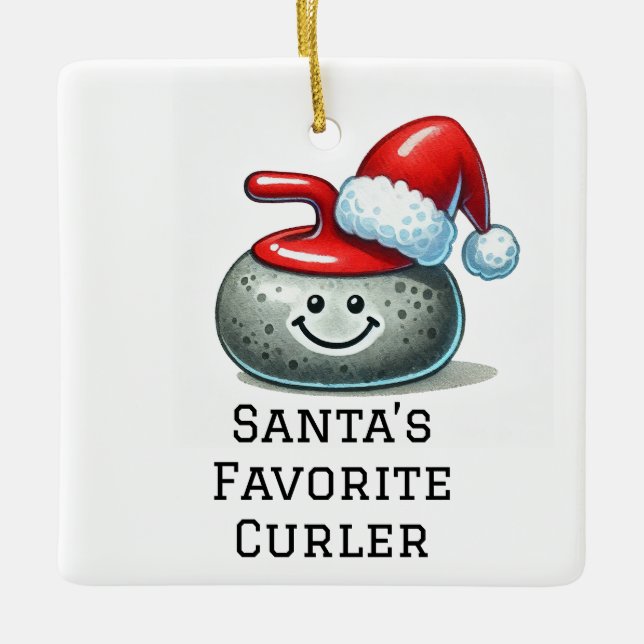 Personalized Cute Santa's Favorite Curler  Ceramic Ornament (Front)