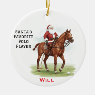 Personalized Cute Santa's Favorite Horse Polo  Ceramic Ornament