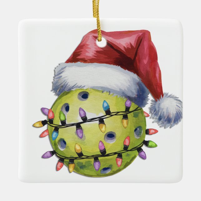 Personalized Cute Santa's Favorite Pickleball Ceramic Ornament (Front)