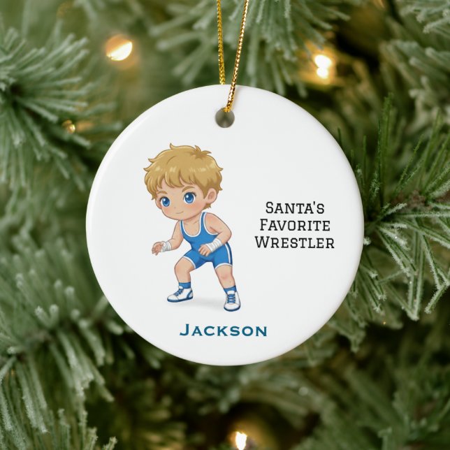 Personalized Cute Santa's Favorite Wrestler Ceramic Ornament (Tree)