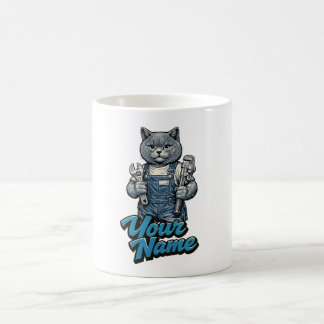 Personalized Cute Scottish Fold Cat Plumber Coffee Mug