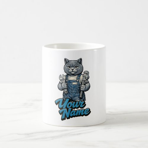 Personalized Cute Scottish Fold Cat Plumber Coffee Mug