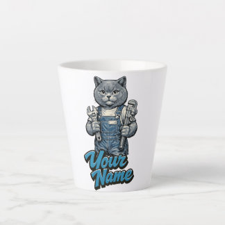 Personalized Cute Scottish Fold Cat Plumber Latte Mug
