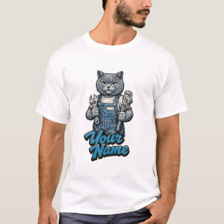 Personalized Cute Scottish Fold Cat Plumber T-Shirt