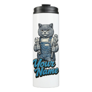 Personalized Cute Scottish Fold Cat Plumber Thermal Tumbler