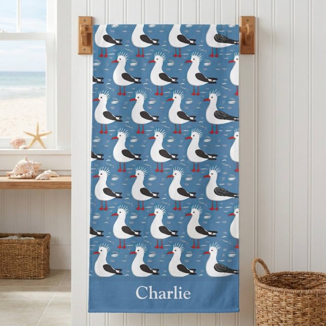 Personalized Cute Seagull Kids Bath Towel (Creator Uploaded)