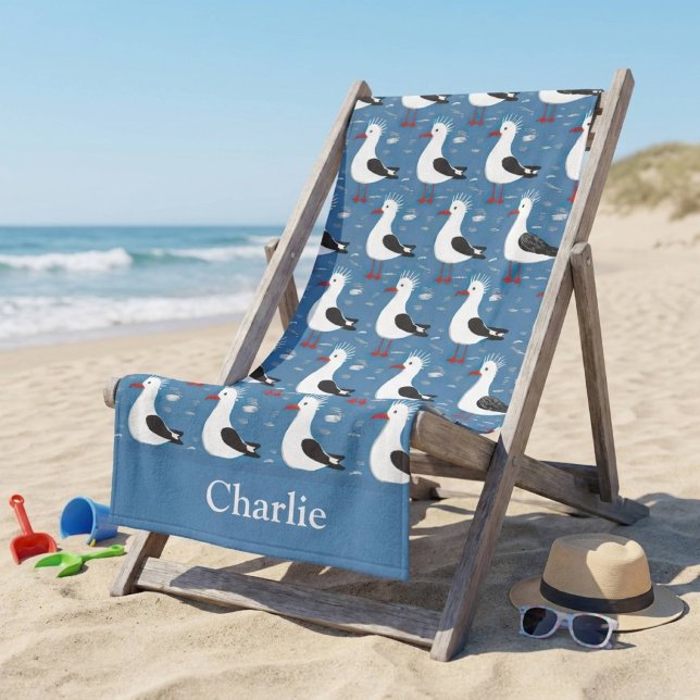 Personalized Cute Seagull Kids Beach Towel (Creator Uploaded)