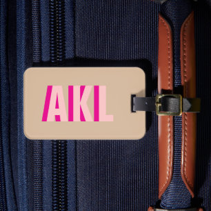 Personalized Cute Shadow Monogram Pink Beige Luggage Tag