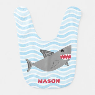 Personalized Cute Shark Blue Waves Bib