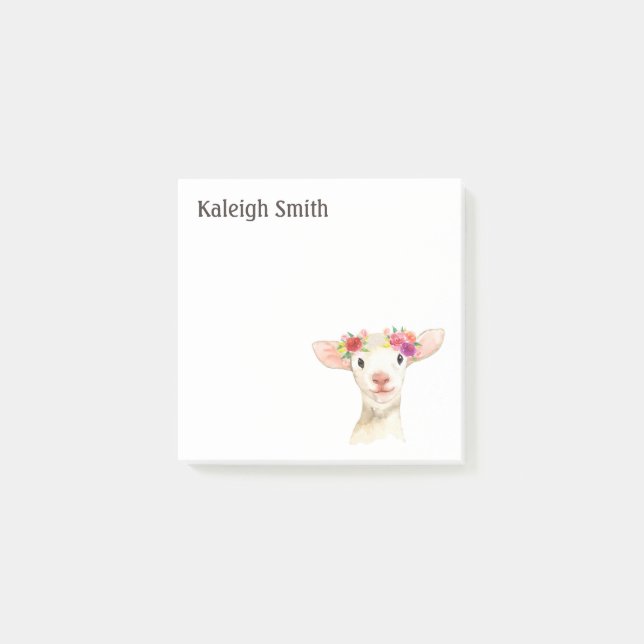 Personalized Cute Sheep / Lamb Purple Floral Post-it Notes (Front)
