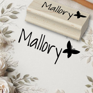 Personalized Cute Simple Butterfly Custom Name Rubber Stamp