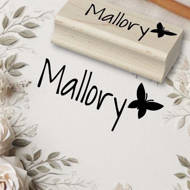 Personalized Cute Simple Butterfly Custom Name  Rubber Stamp (Creator Uploaded)