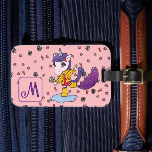 Personalized Cute  Simple Coral Unicorn Floral Luggage Tag