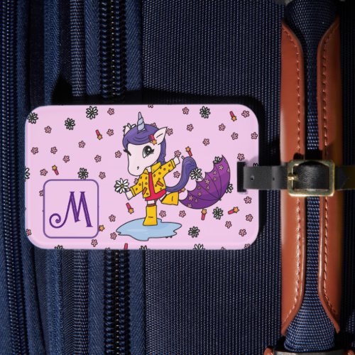 Personalized Cute  Simple Pink Unicorn Floral Luggage Tag