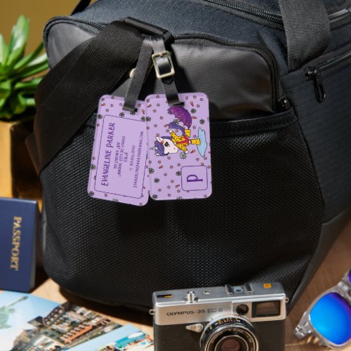 Personalized Cute  Simple Purple Unicorn Floral Luggage Tag