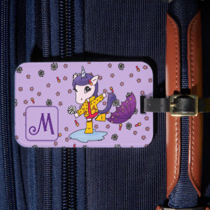 Personalized Cute & Simple Purple Unicorn Floral Luggage Tag