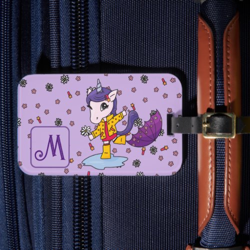 Personalized Cute  Simple Purple Unicorn Floral Luggage Tag