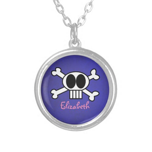 Personalized Cute Skull and Crossbones Silver Plated Necklace