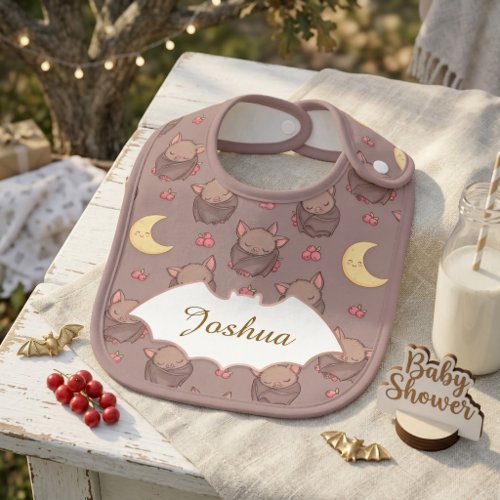 Personalized Cute Sleeping Bat Moon Berry Baby Bib