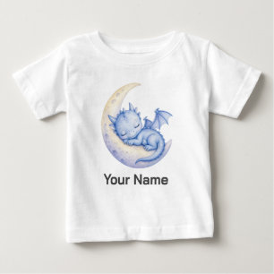 Personalized Cute Sleeping Dragon Crescent Moon Baby T-Shirt
