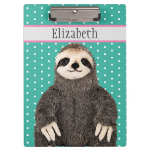 Personalized Cute Sloth Animal Name Clipboard