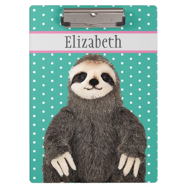 Personalized Cute Sloth Animal Name Clipboard (Front)