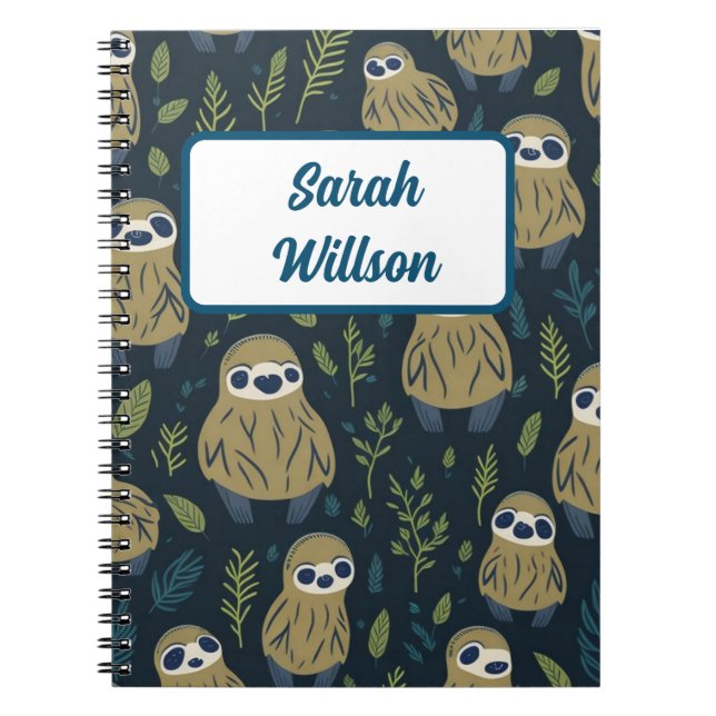 Personalized Cute Sloth Animal Name  Notebook (Front)