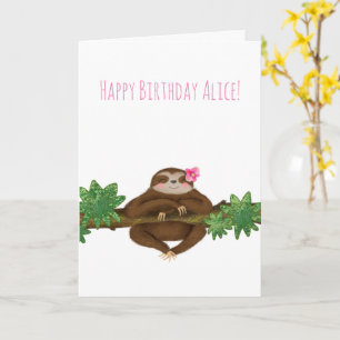 Personalized cute sloth birthday card
