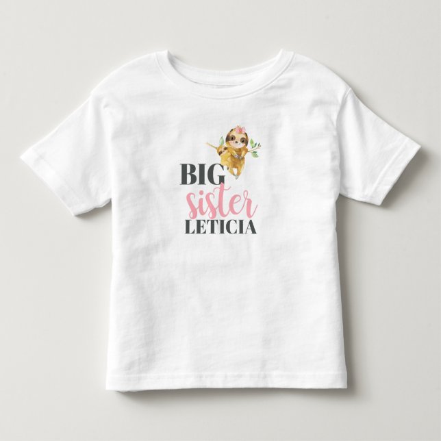Personalized Cute Sloths Big Sister Baby or Toddler T-shirt (Front)