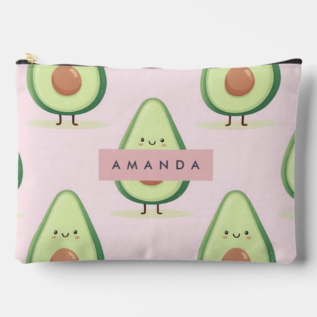 Personalized Cute Smiling Avocado Pattern Accessory Pouch (Front)