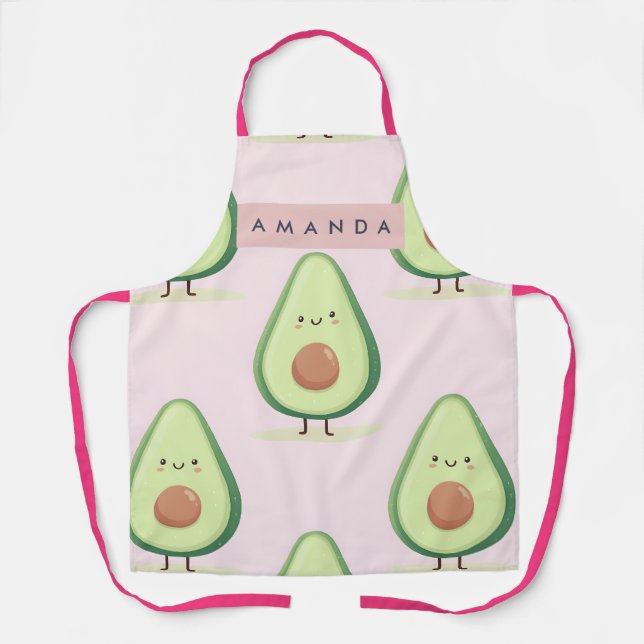 Personalized Cute Smiling Avocado Pattern Apron (Front)