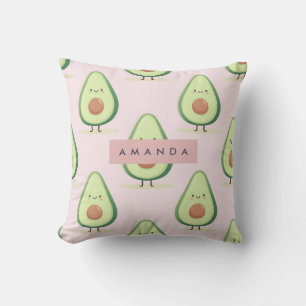Personalized Cute Smiling Avocado Pattern Throw Pillow
