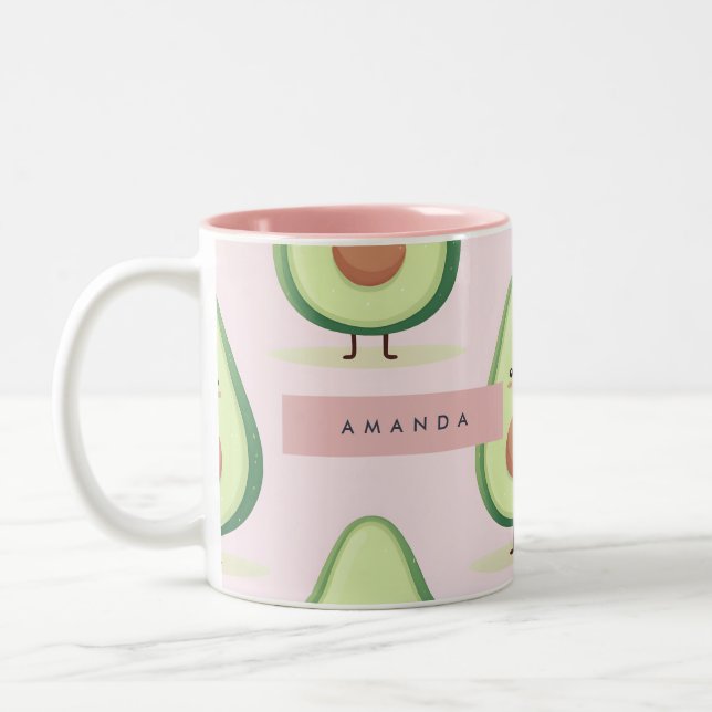 Personalized Cute Smiling Avocado Pattern Two-Tone Coffee Mug (Left)