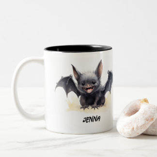 Personalized Cute Smiling Bat Two-Tone Coffee Mug